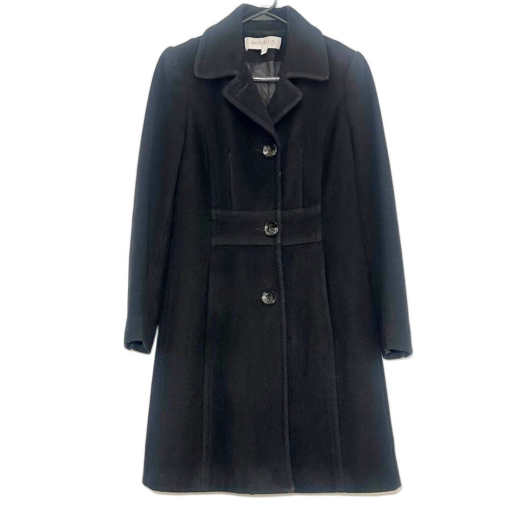 Anne Klein Black Wool Cashmere Blend Coat Women’s Size 4 Tailored Minimalist